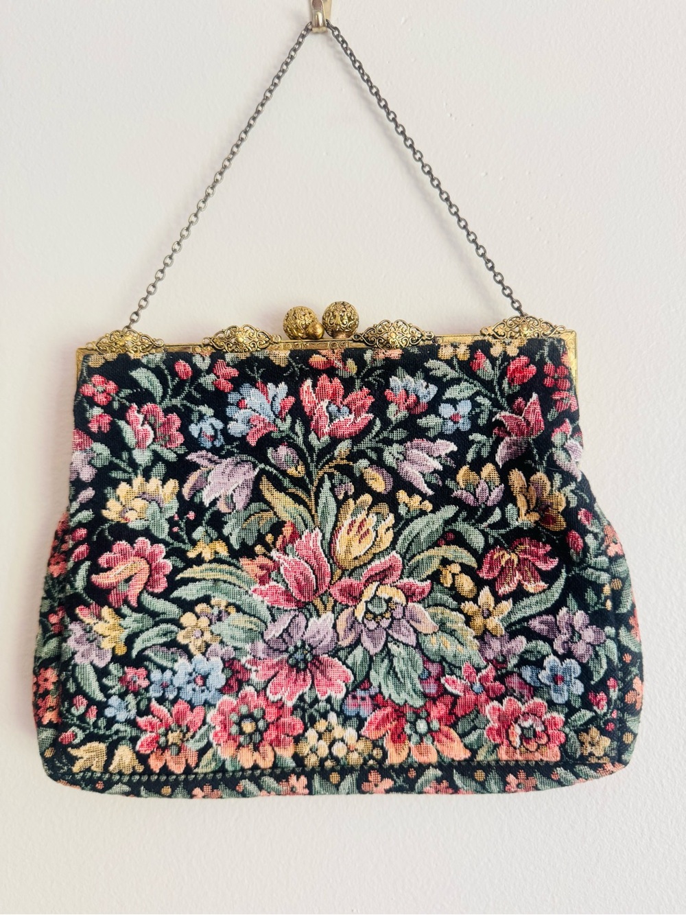 Antique French Art Nouveau Floral Embroidery Tapestry Evening Clutch